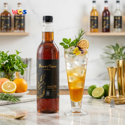 Bevertiere Excelencia Aqua Vitae Syrup 750ml - Sirup Rasa Whiskey untuk Mocktail, Soda & Minuman Kekinian