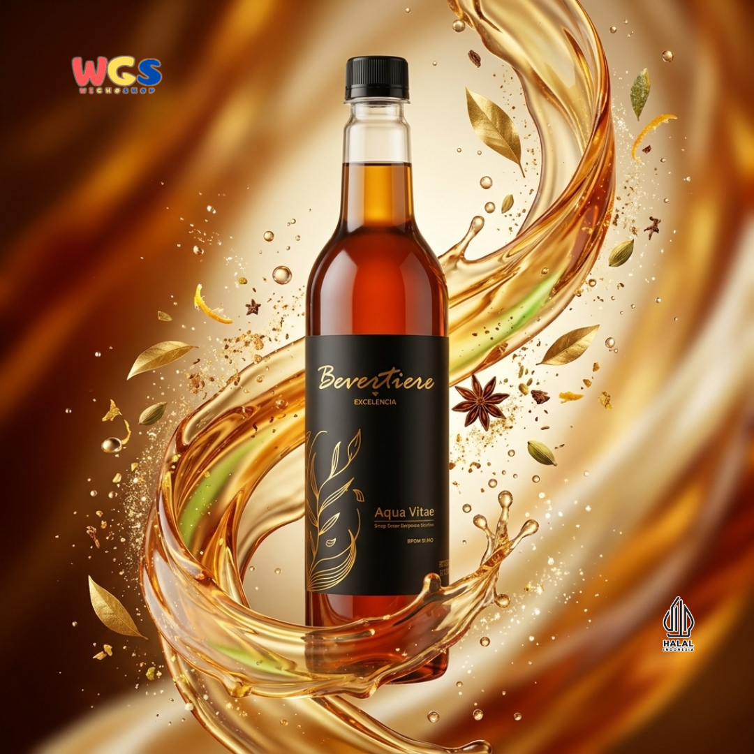 Bevertiere Excelencia Aqua Vitae Syrup 750ml - Sirup Rasa Whiskey untuk Mocktail, Soda & Minuman Kekinian