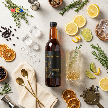 Bevertiere Excelencia Aqua Vitae Syrup 750ml - Sirup Rasa Whiskey untuk Mocktail, Soda & Minuman Kekinian
