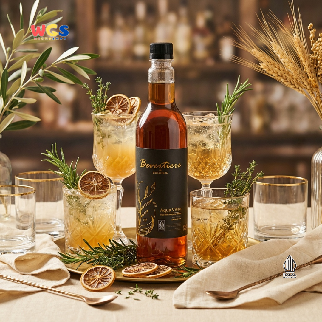 Bevertiere Excelencia Aqua Vitae Syrup 750ml - Sirup Rasa Whiskey untuk Mocktail, Soda & Minuman Kekinian