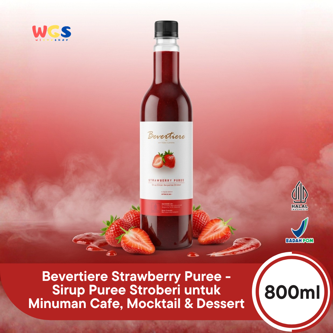 Bevertiere Strawberry Puree 800ml - Sirup Puree Stroberi untuk Minuman Cafe, Mocktail & Dessert