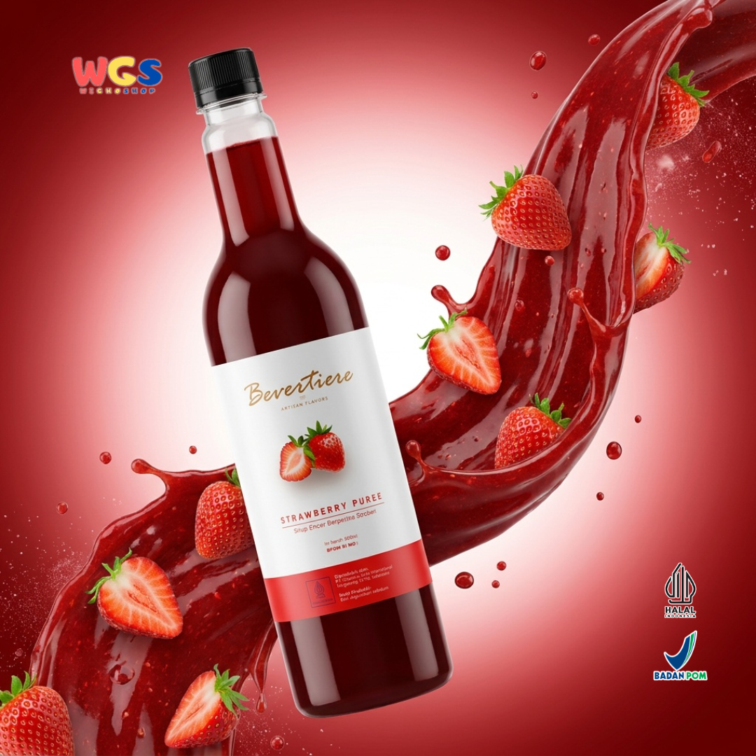 Bevertiere Strawberry Puree 800ml - Sirup Puree Stroberi untuk Minuman Cafe, Mocktail & Dessert