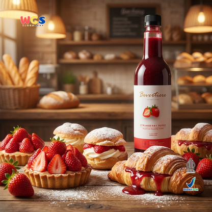 Bevertiere Strawberry Puree 800ml - Sirup Puree Stroberi untuk Minuman Cafe, Mocktail & Dessert