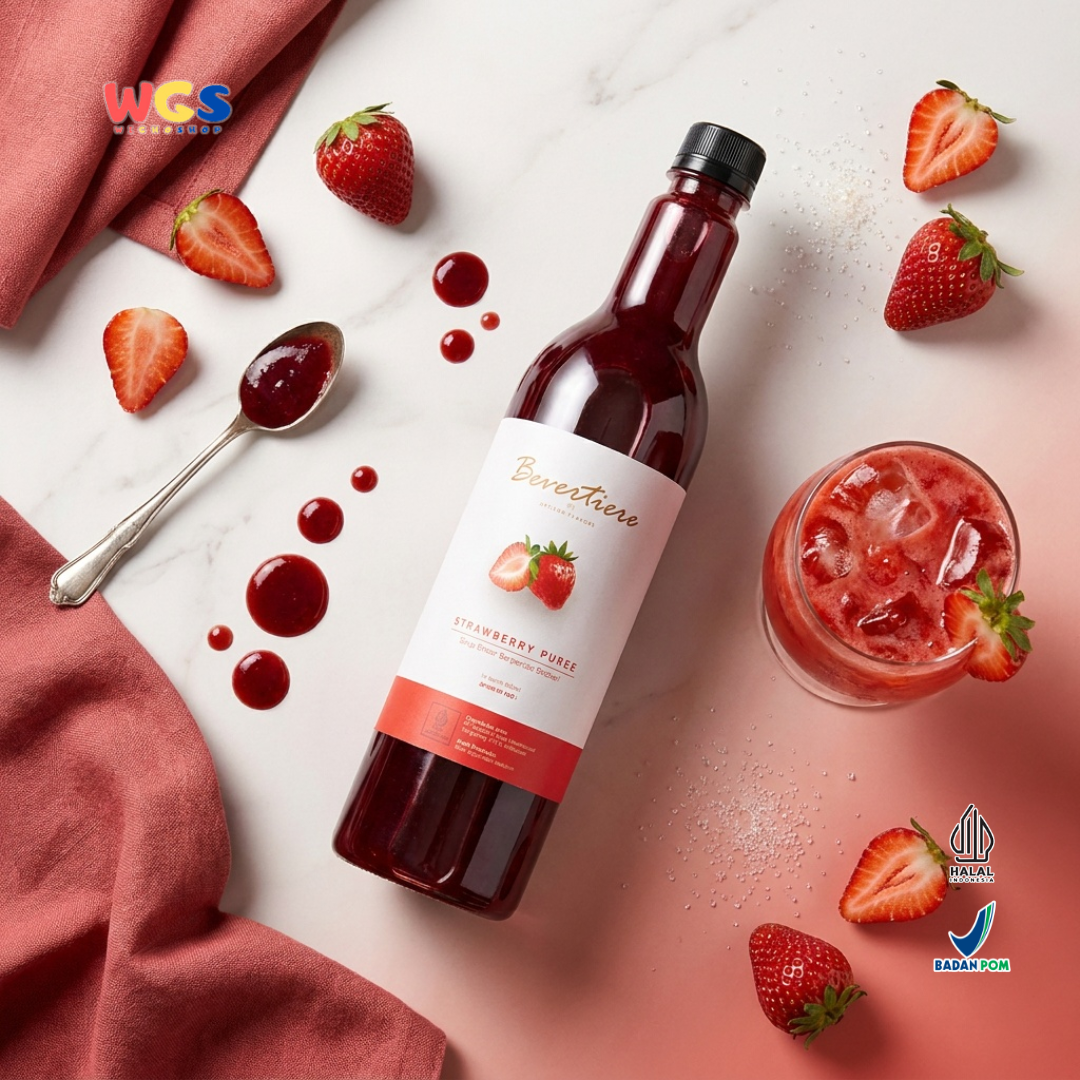 Bevertiere Strawberry Puree 800ml - Sirup Puree Stroberi untuk Minuman Cafe, Mocktail & Dessert