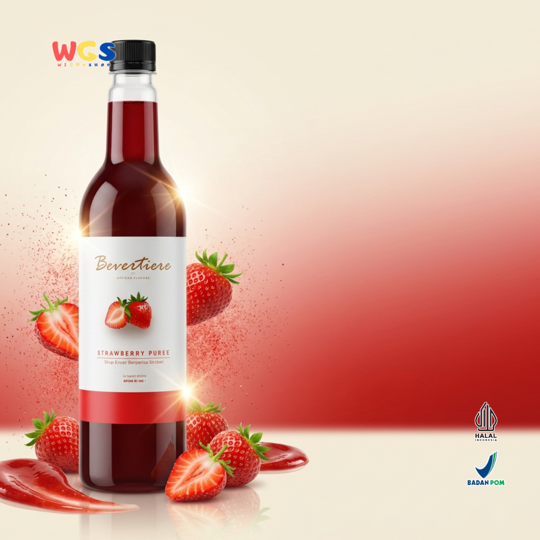 Bevertiere Strawberry Puree 800ml - Sirup Puree Stroberi untuk Minuman Cafe, Mocktail & Dessert