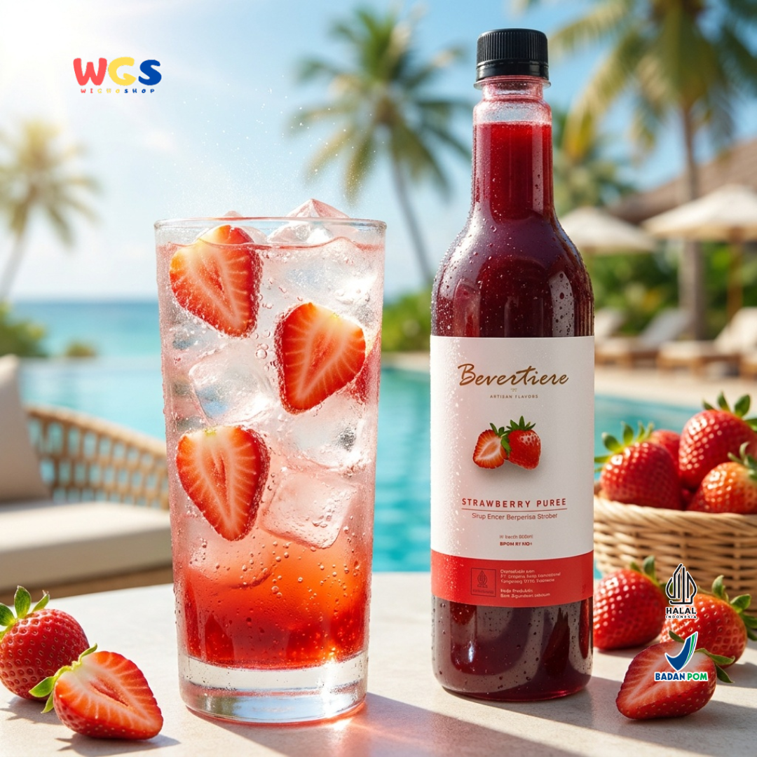 Bevertiere Strawberry Puree 800ml - Sirup Puree Stroberi untuk Minuman Cafe, Mocktail & Dessert