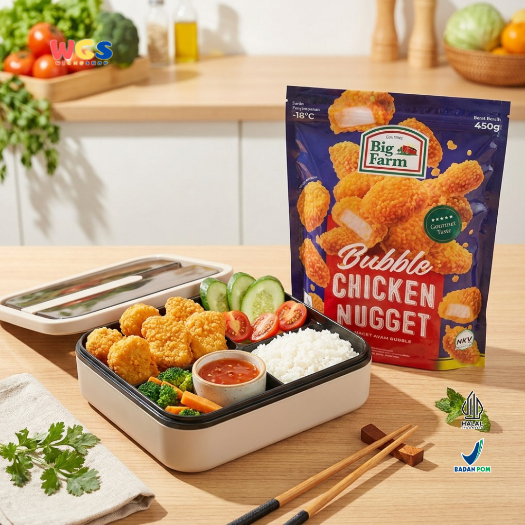 Big Farm Bubble Chicken Nugget 450g - Nugget Ayam Frozen Crispy Zipper Juicy Lauk Bekal Camilan Anak
