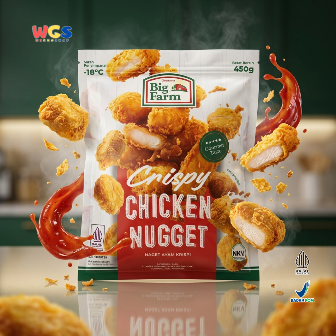 Big Farm Crispy Chicken Nugget 450g - Nugget Ayam Krispi Daging 86% Frozen Lauk Bekal Camilan Praktis Anak