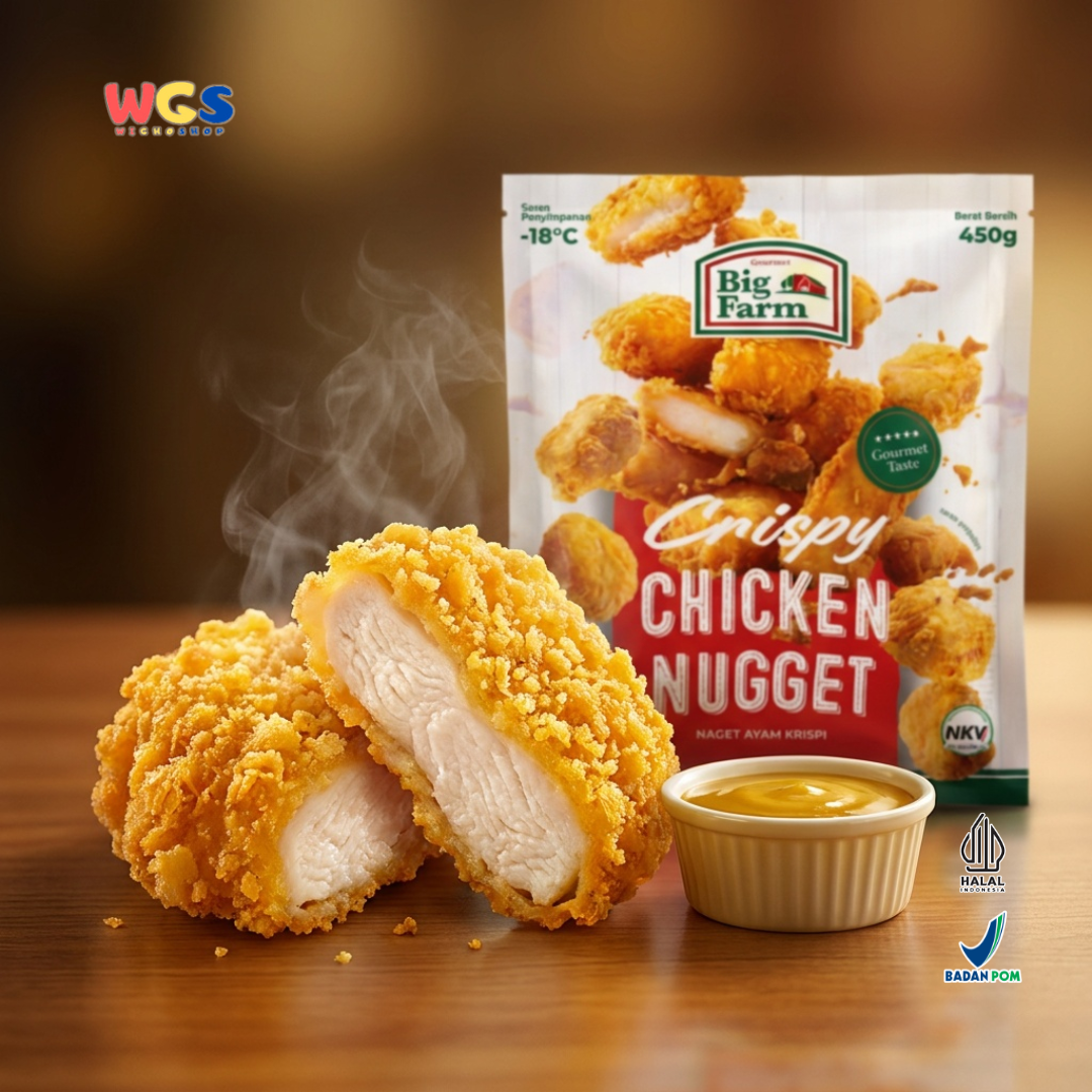 Big Farm Crispy Chicken Nugget 450g - Nugget Ayam Krispi Daging 86% Frozen Lauk Bekal Camilan Praktis Anak