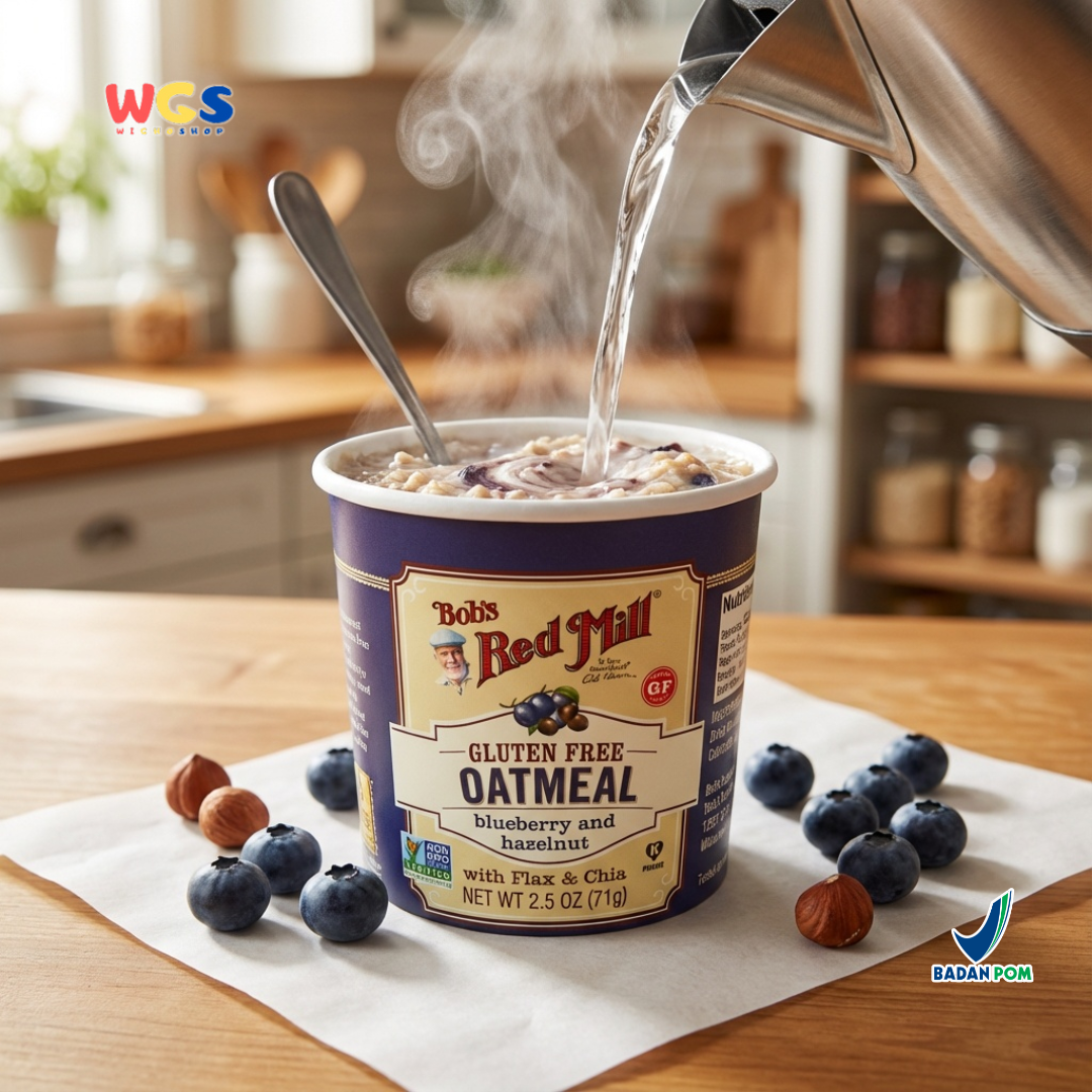 Bob’s Red Mill Gluten Free Oatmeal Blueberry & Hazelnut with Flax & Chia Cup 71g – Oatmeal Instan Sehat