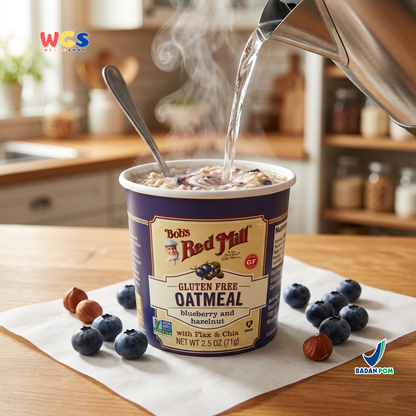 Bob’s Red Mill Gluten Free Oatmeal Blueberry & Hazelnut with Flax & Chia Cup 71g – Oatmeal Instan Sehat