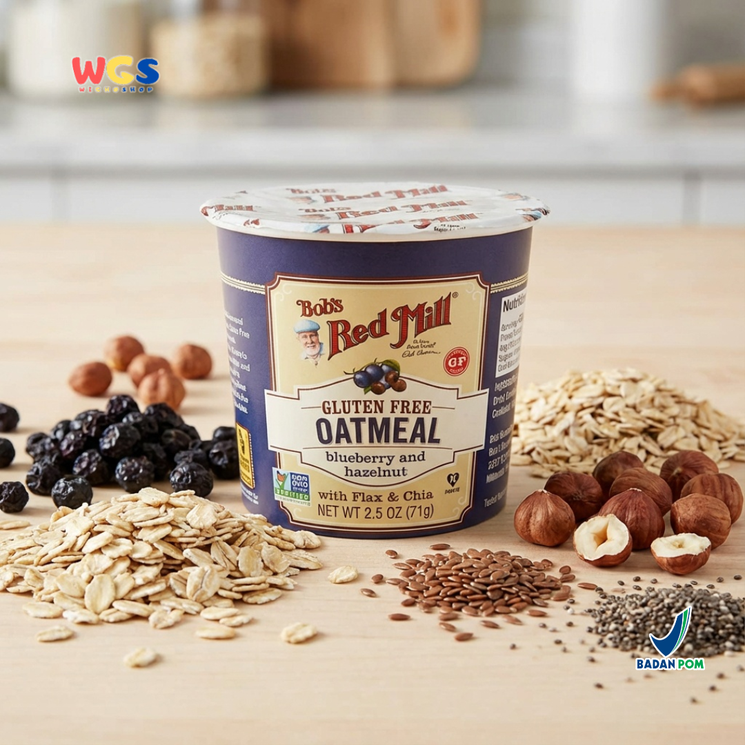 Bob’s Red Mill Gluten Free Oatmeal Blueberry & Hazelnut with Flax & Chia Cup 71g – Oatmeal Instan Sehat