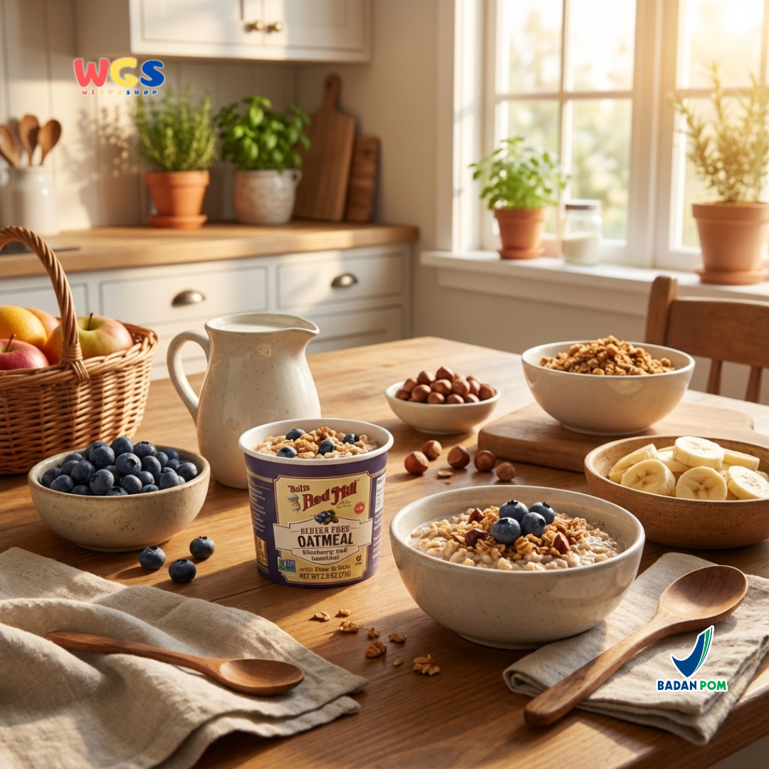 Bob’s Red Mill Gluten Free Oatmeal Blueberry & Hazelnut with Flax & Chia Cup 71g – Oatmeal Instan Sehat