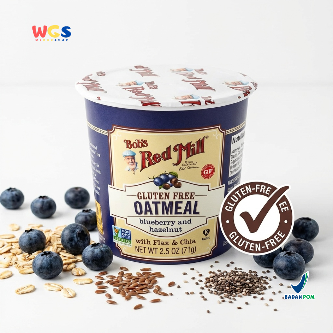 Bob’s Red Mill Gluten Free Oatmeal Blueberry & Hazelnut with Flax & Chia Cup 71g – Oatmeal Instan Sehat