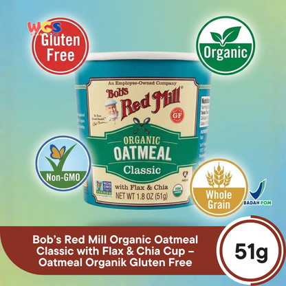 Bob’s Red Mill Organic Oatmeal Classic with Flax & Chia Cup 51g – Oatmeal Organik Gluten Free