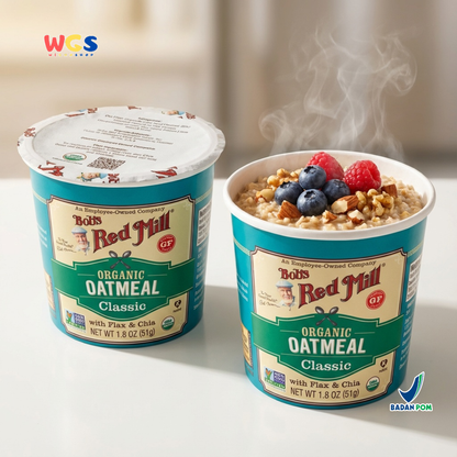 Bob’s Red Mill Organic Oatmeal Classic with Flax & Chia Cup 51g – Oatmeal Organik Gluten Free
