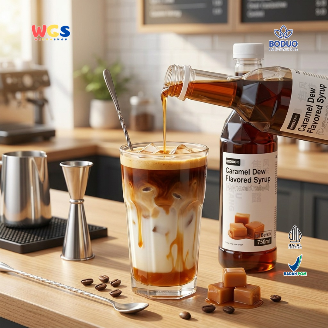 Boduo Caramel Dew Flavored Syrup 750ml - Sirup Karamel untuk Kopi Latte Cafe