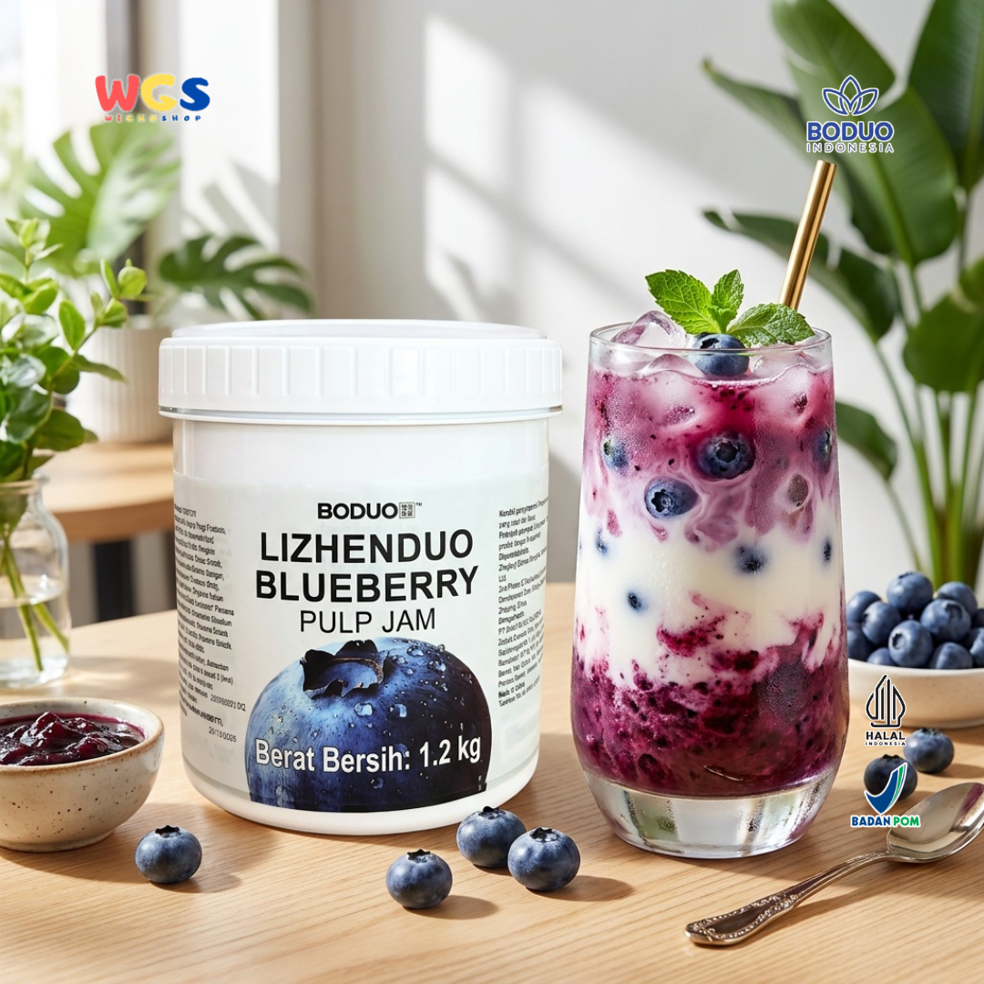 Boduo Lizhenduo Blueberry Pulp Jam 1.2kg - Selai Blueberry Topping Minuman Boba Dessert Roti Kue