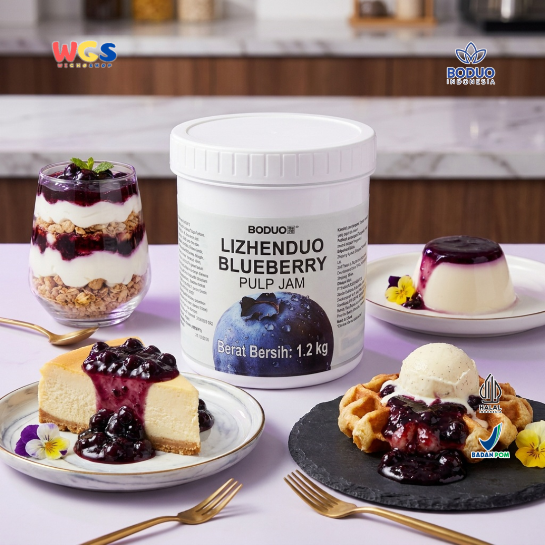 Boduo Lizhenduo Blueberry Pulp Jam 1.2kg - Selai Blueberry Topping Minuman Boba Dessert Roti Kue