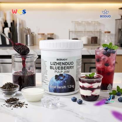 Boduo Lizhenduo Blueberry Pulp Jam 1.2kg - Selai Blueberry Topping Minuman Boba Dessert Roti Kue