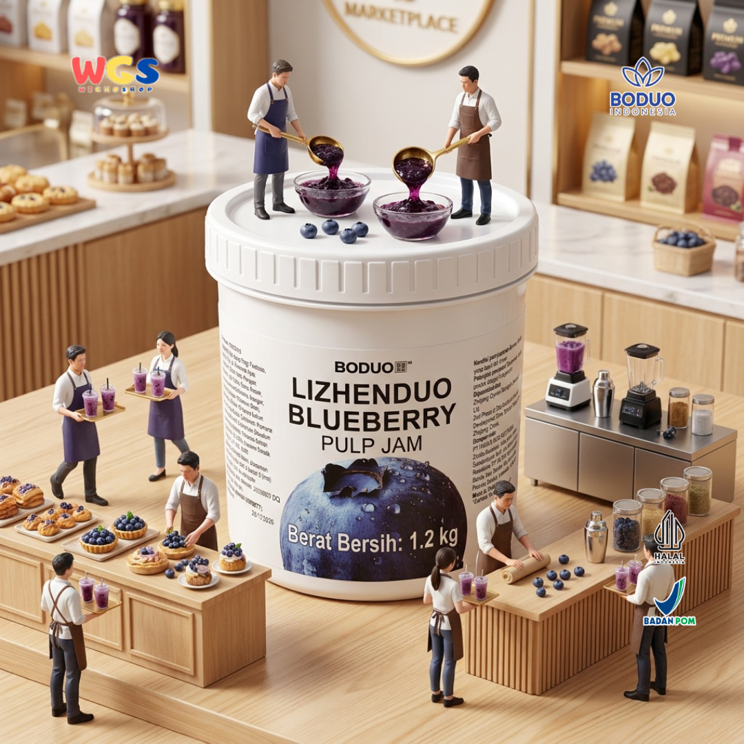 Boduo Lizhenduo Blueberry Pulp Jam 1.2kg - Selai Blueberry Topping Minuman Boba Dessert Roti Kue