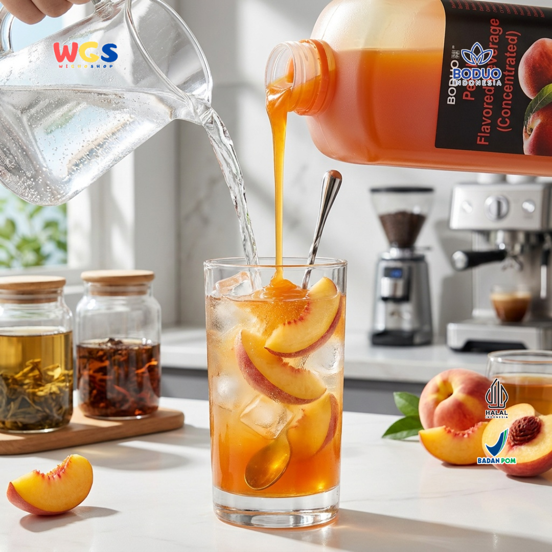 Boduo Peach Syrup Beverage Concentrate 2L - Sirup Persik untuk Minuman Cafe