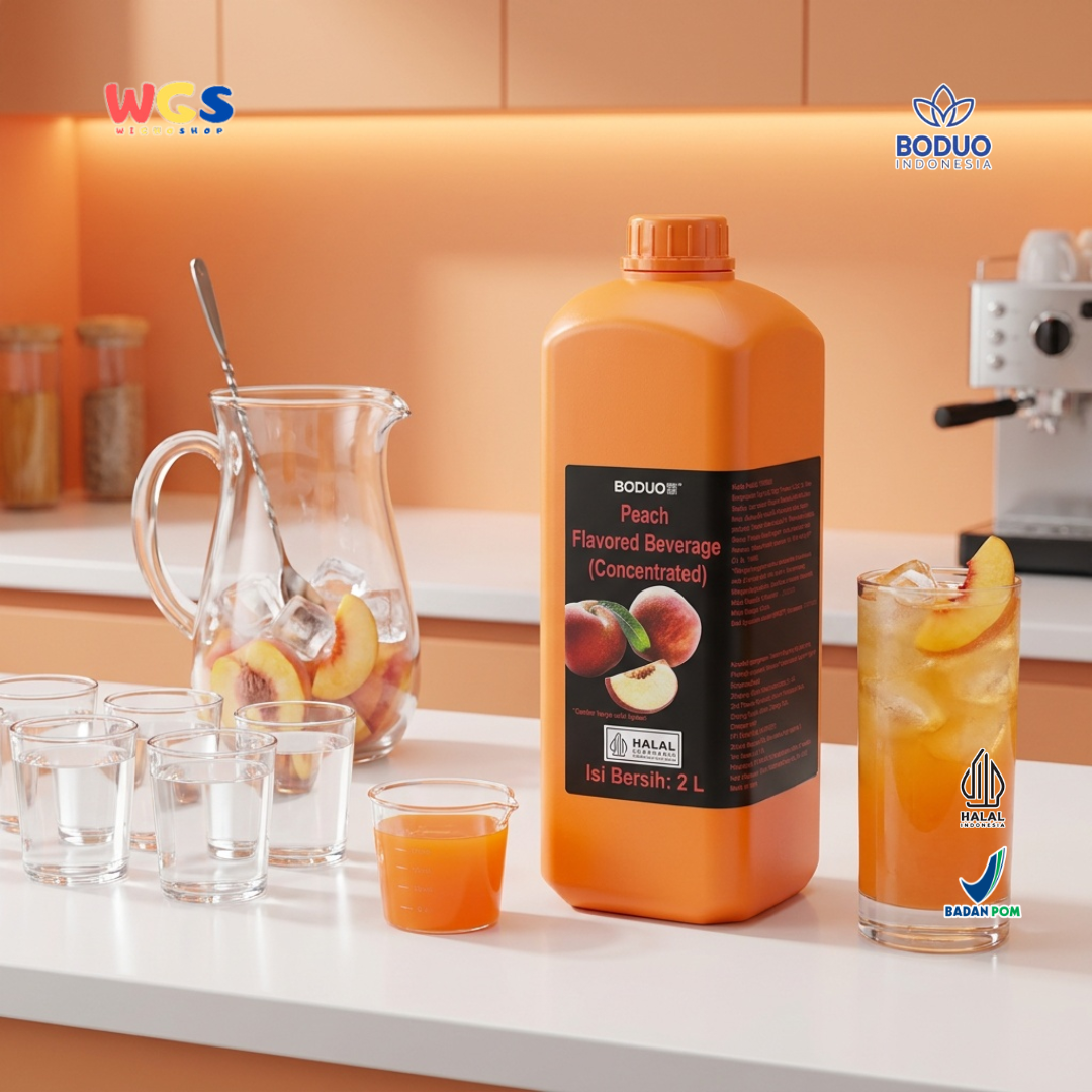 Boduo Peach Syrup Beverage Concentrate 2L - Sirup Persik untuk Minuman Cafe