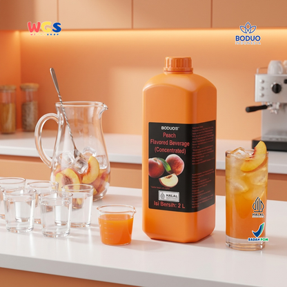 Boduo Peach Syrup Beverage Concentrate 2L - Sirup Persik untuk Minuman Cafe