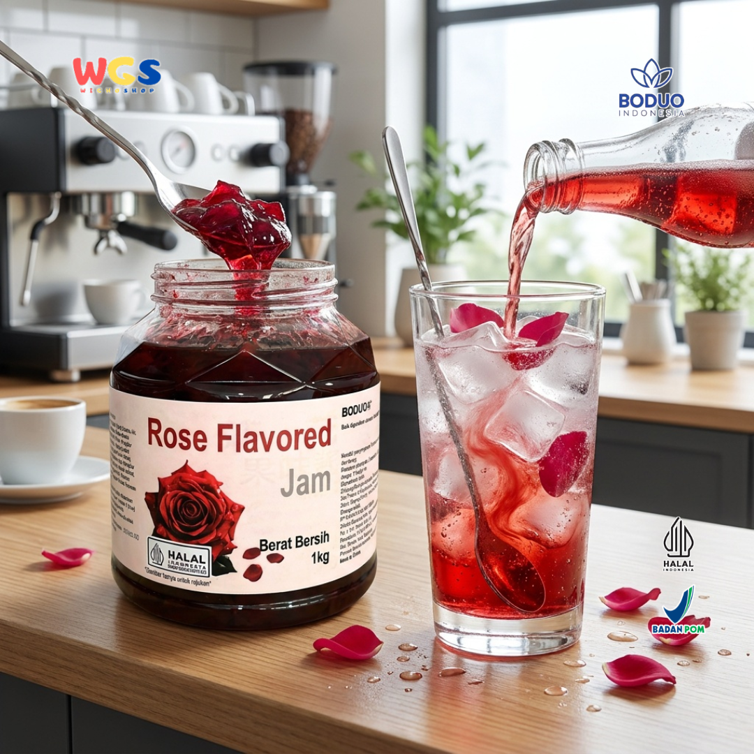 BODUO Rose Flavored Jam 1kg - Premium Aromatic Rose Jam for Drinks, Desserts &amp; Bakery