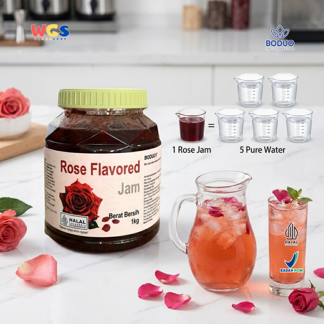 BODUO Rose Flavored Jam 1kg - Premium Aromatic Rose Jam for Drinks, Desserts &amp; Bakery