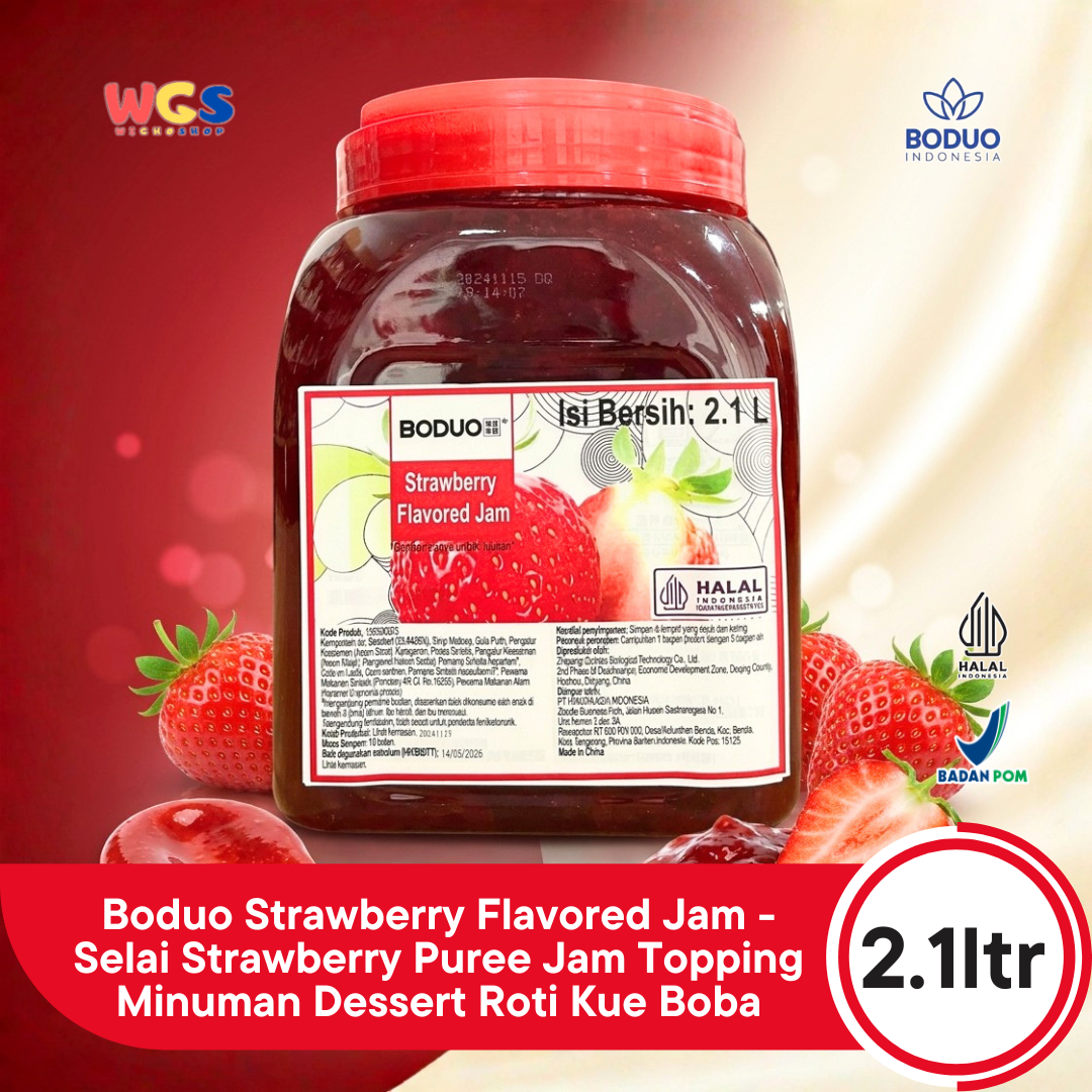 Boduo Strawberry Flavored Jam 2.1L - Selai Strawberry Puree Jam Topping Minuman Dessert Roti Kue Boba