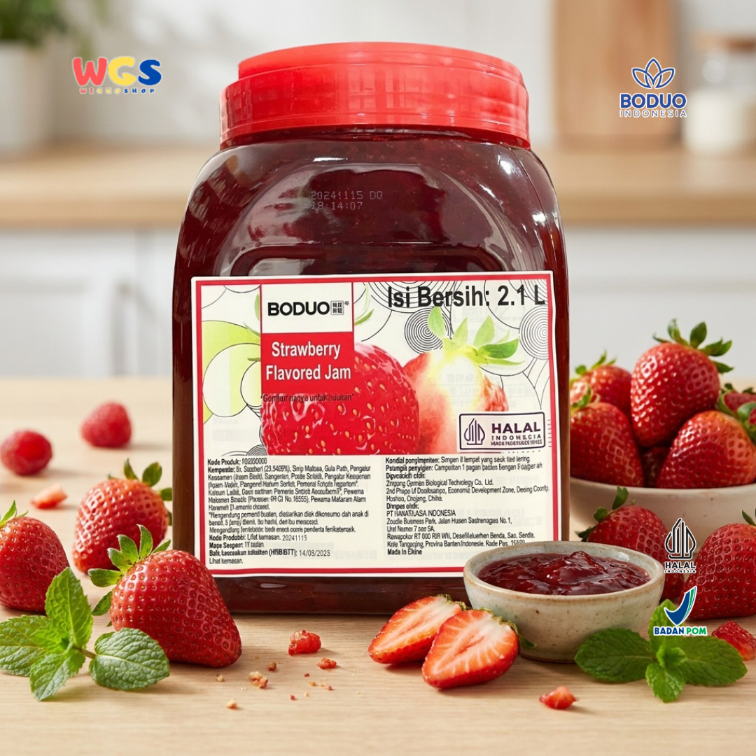 Boduo Strawberry Flavored Jam 2.1L - Selai Strawberry Puree Jam Topping Minuman Dessert Roti Kue Boba