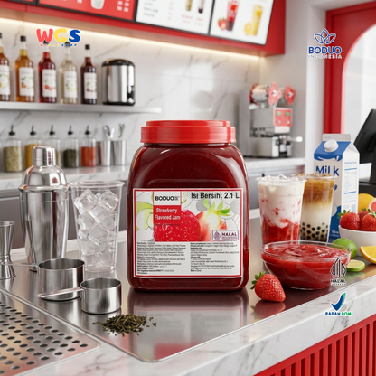 Boduo Strawberry Flavored Jam 2.1L - Selai Strawberry Puree Jam Topping Minuman Dessert Roti Kue Boba
