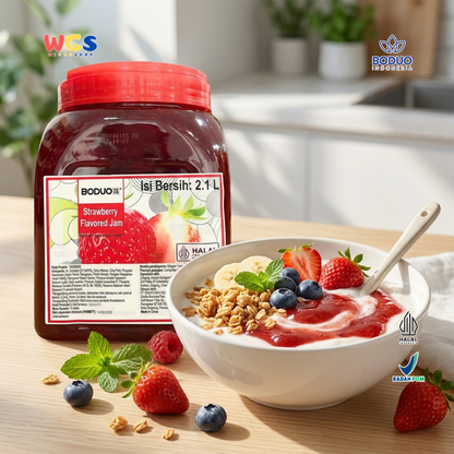 Boduo Strawberry Flavored Jam 2.1L - Selai Strawberry Puree Jam Topping Minuman Dessert Roti Kue Boba