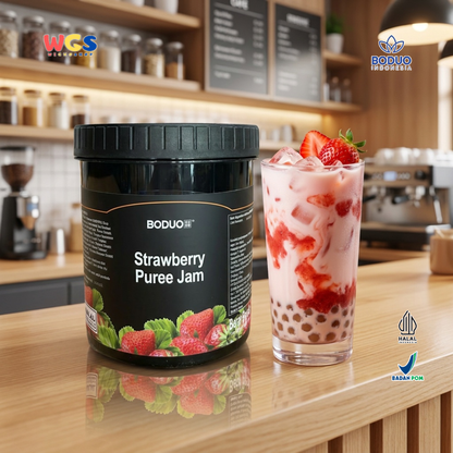 Boduo Strawberry Puree Jam 1.3kg - Selai Stroberi Topping Minuman Boba Dessert Roti Kue