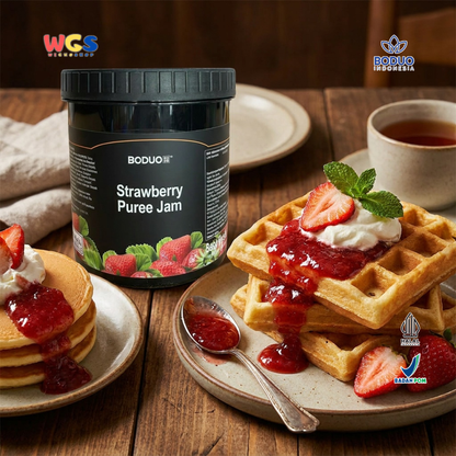 Boduo Strawberry Puree Jam 1.3kg - Selai Stroberi Topping Minuman Boba Dessert Roti Kue