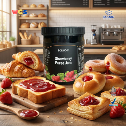 Boduo Strawberry Puree Jam 1.3kg - Selai Stroberi Topping Minuman Boba Dessert Roti Kue