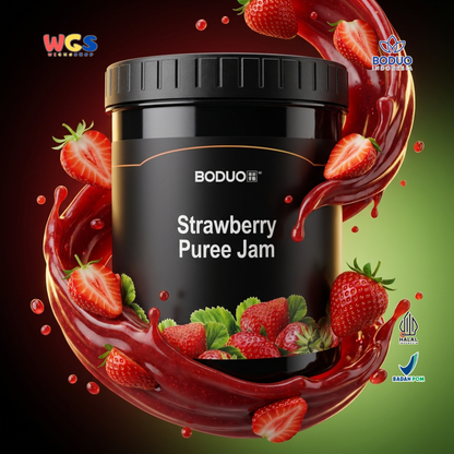 Boduo Strawberry Puree Jam 1.3kg - Selai Stroberi Topping Minuman Boba Dessert Roti Kue