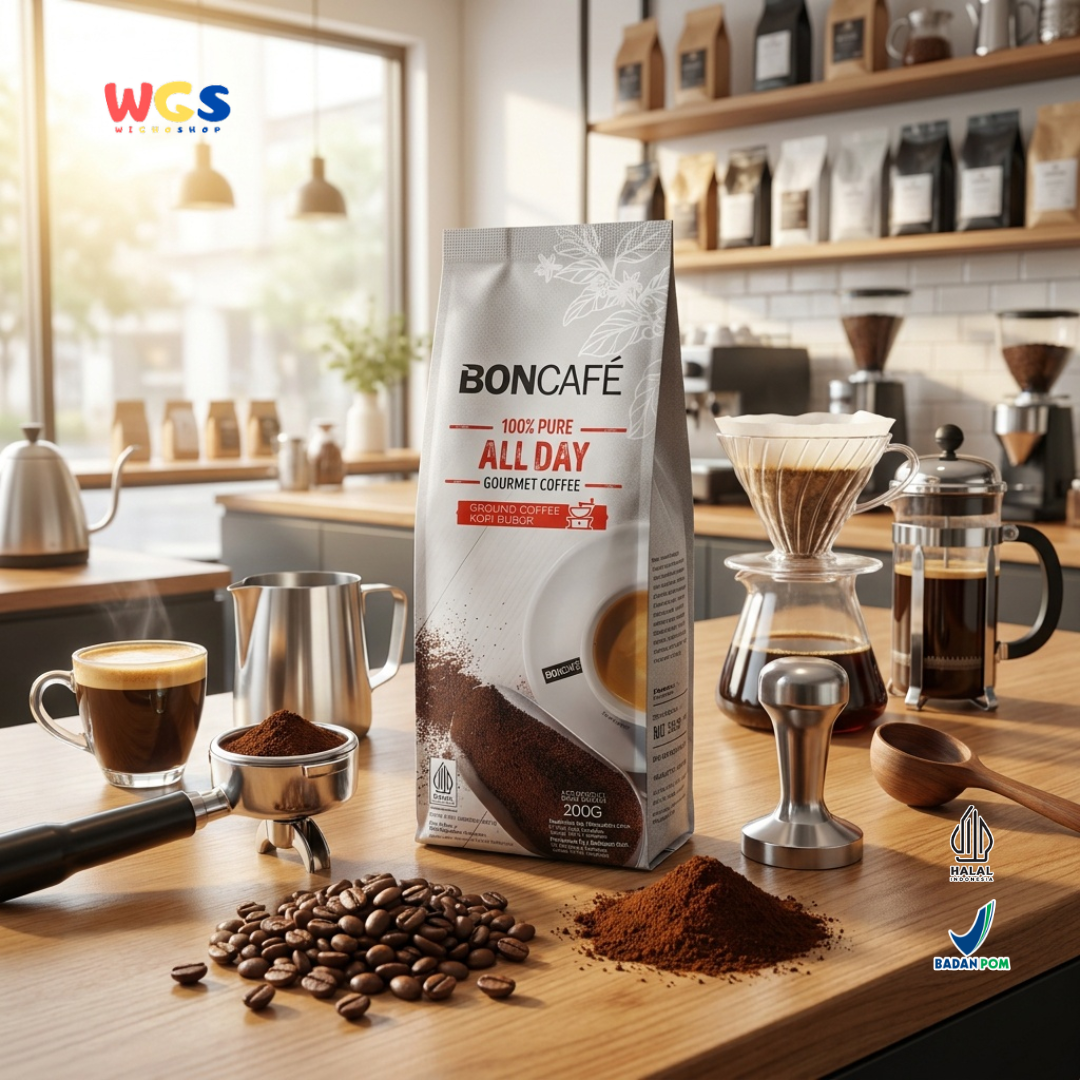 Boncafe 100% Pure All Day Gourmet Coffee Ground Coffee 200g - Kopi Bubuk Arabika Blend Manual Brew French Press Drip Coffee