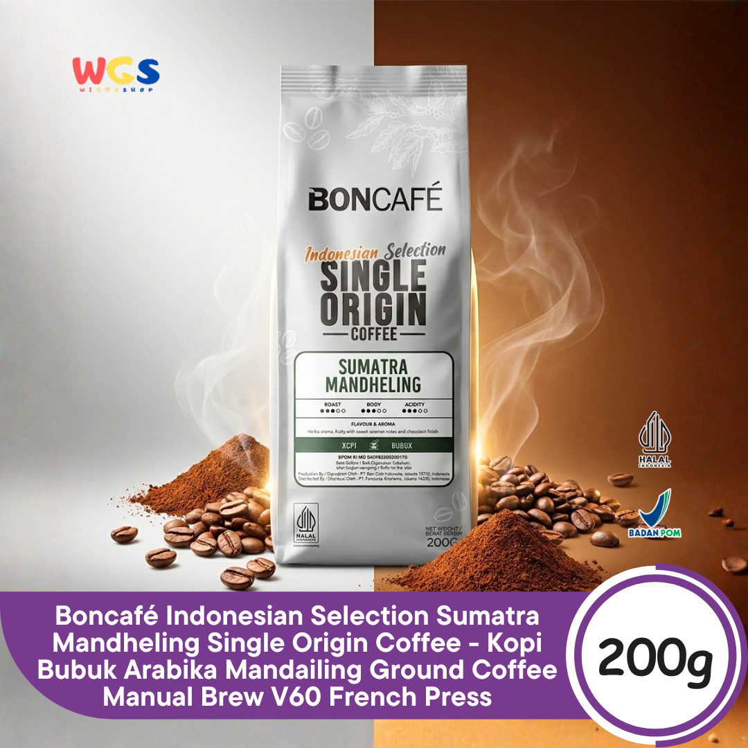 BONCAFE Sumatra Mandheling Single Origin Roasted 100% Arabica Ground Coffee 200g - Ground Coffee