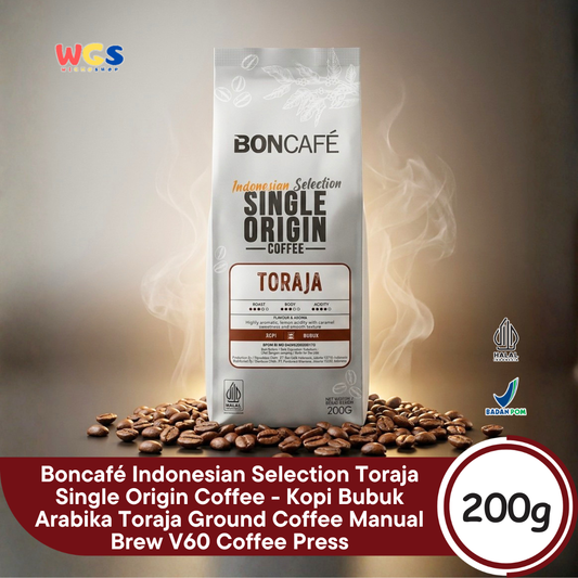 BONCAFE Toraja Single Origin Roasted Arabica 100% Ground Coffee 200g - Toraja Ground Coffee
