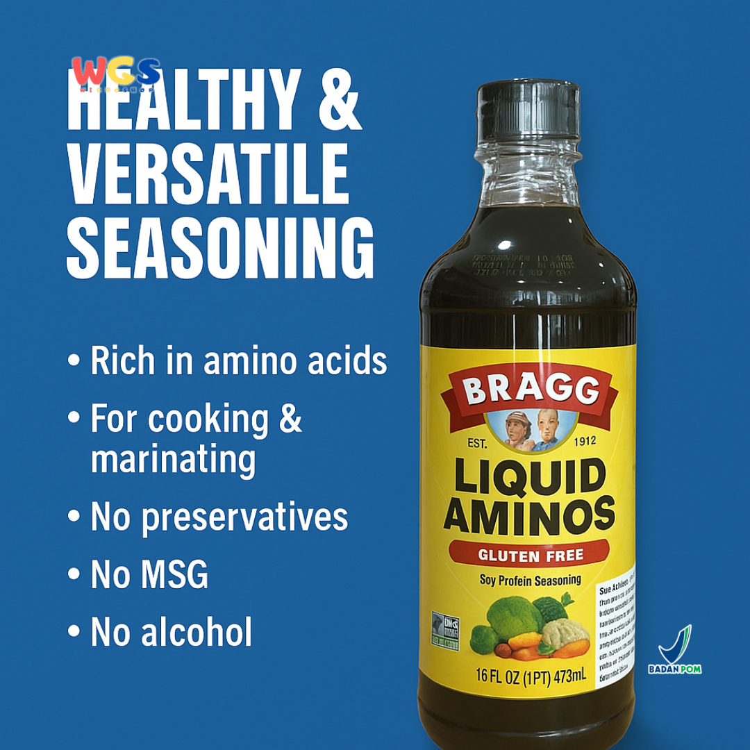 Bragg Liquid Aminos Gluten-Free 473ml – Saus Kedelai Non-GMO Pengganti Kecap Sehat