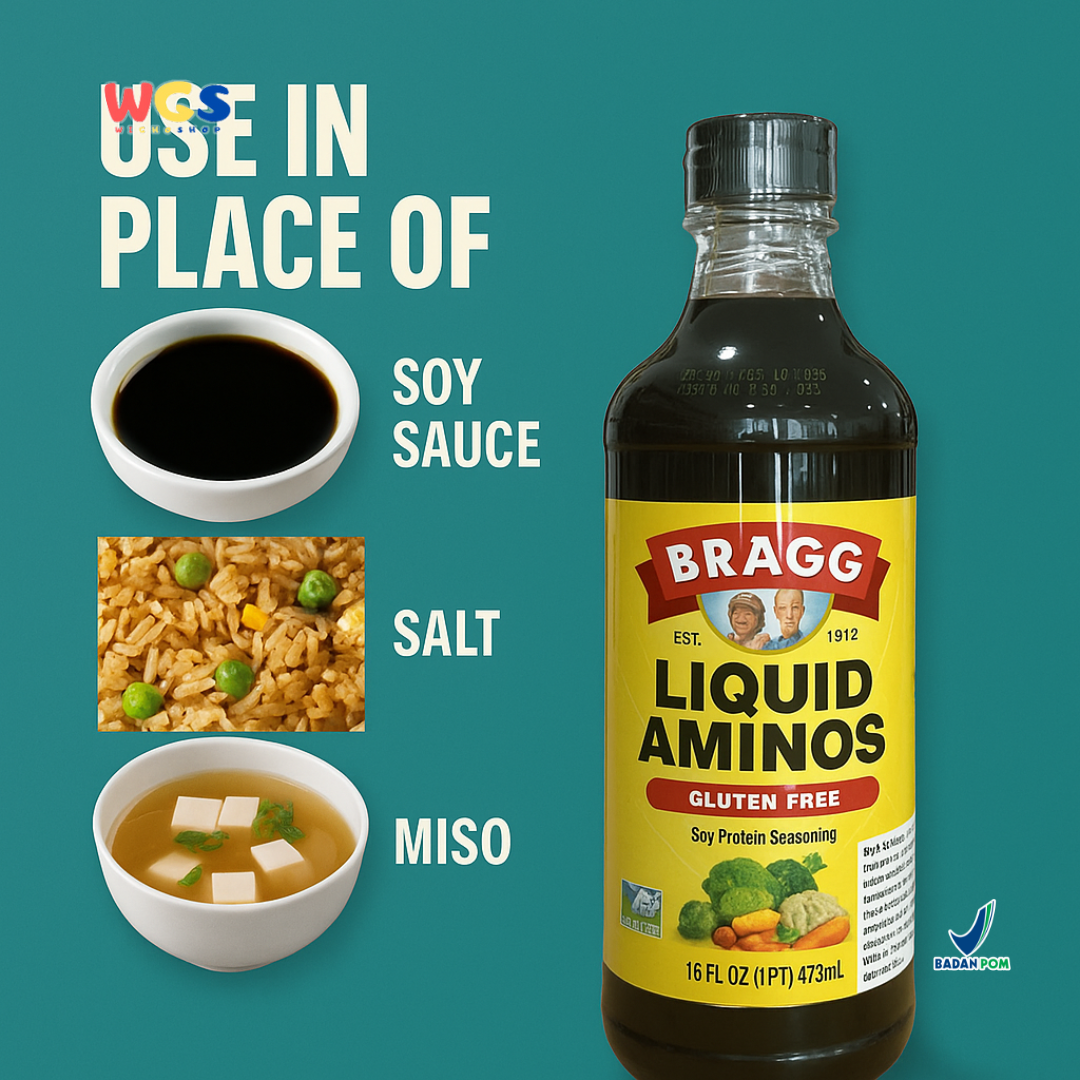 Bragg Liquid Aminos Gluten-Free 473ml – Saus Kedelai Non-GMO Pengganti Kecap Sehat
