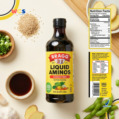 Bragg Liquid Aminos Gluten-Free 473ml – Non-GMO Soy Sauce, a Healthy Soy Sauce Substitute