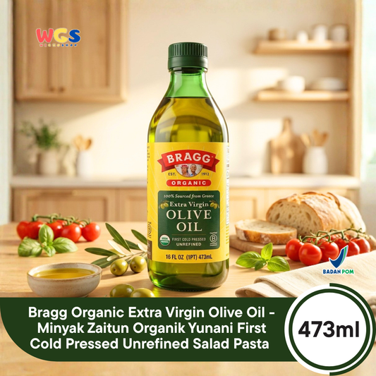Bragg Organic Extra Virgin Olive Oil 473ml - Minyak Zaitun Organik Yunani First Cold Pressed Unrefined Salad Pasta