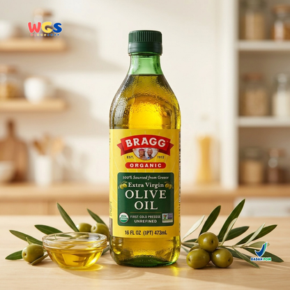 Bragg Organic Extra Virgin Olive Oil 473ml – First Cold Pressed Organic Olive Oil
