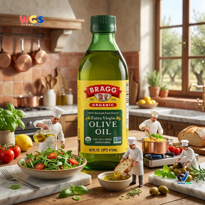 Bragg Organic Extra Virgin Olive Oil 473ml – First Cold Pressed Organic Olive Oil