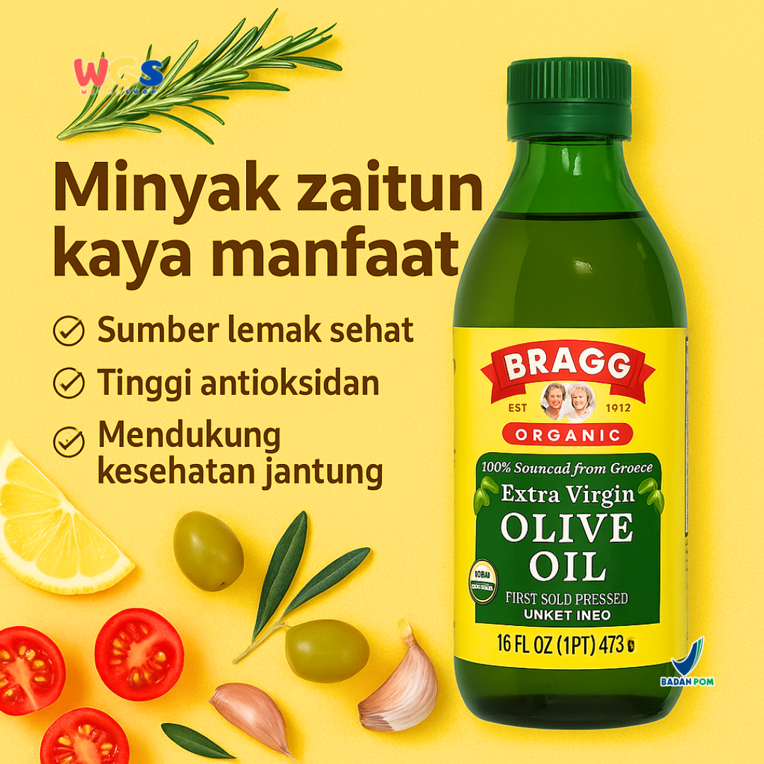 Bragg Organic Extra Virgin Olive Oil 473ml – Minyak Zaitun Organik First Cold Pressed