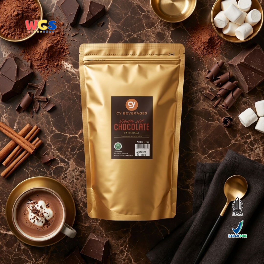 CY Beverages 3 in 1 Double Hot Chocolate 1kg - Bubuk Cokelat untuk Hot Chocolate, Ice Chocolate & Cafe