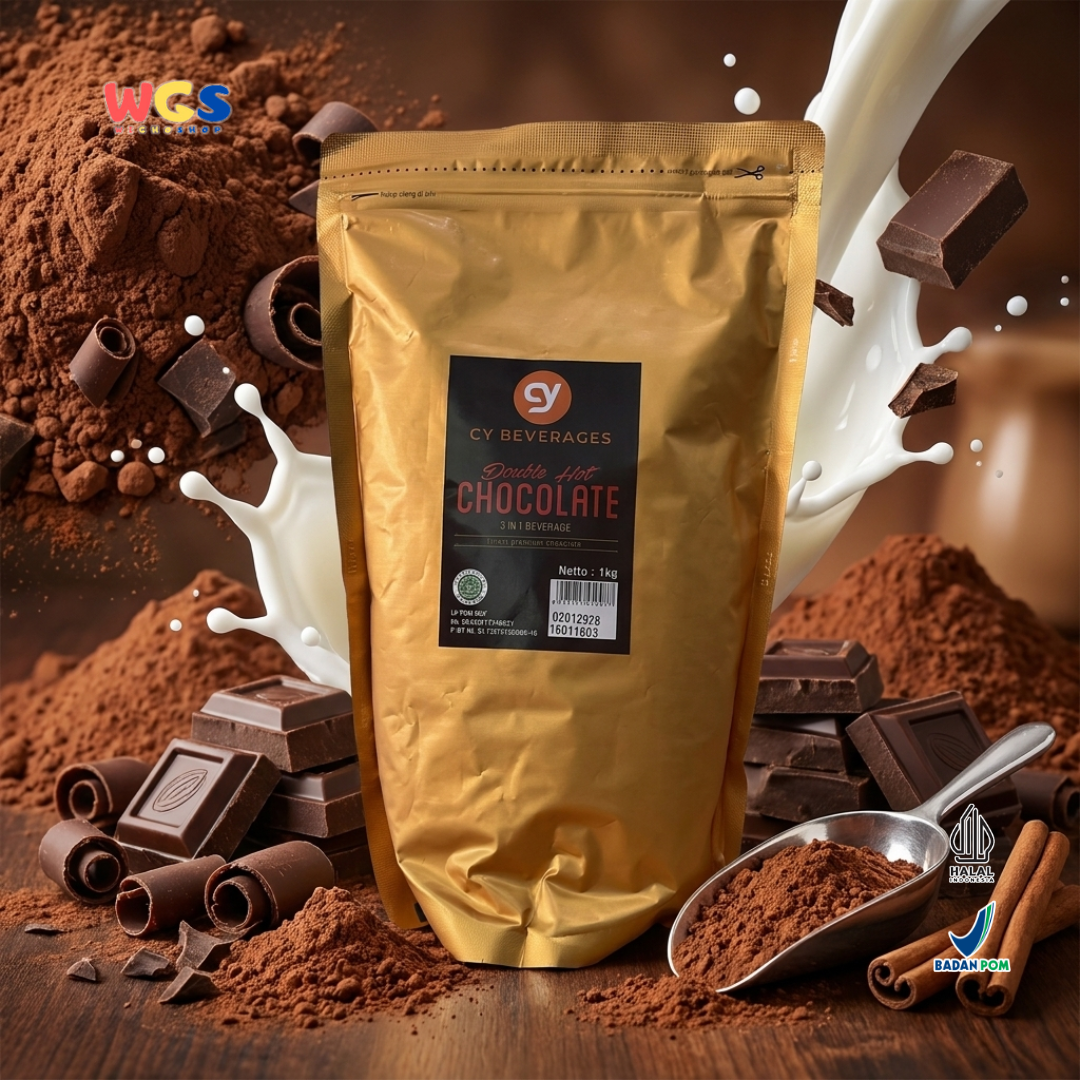 CY Beverages 3 in 1 Double Hot Chocolate 1kg - Bubuk Cokelat untuk Hot Chocolate, Ice Chocolate & Cafe